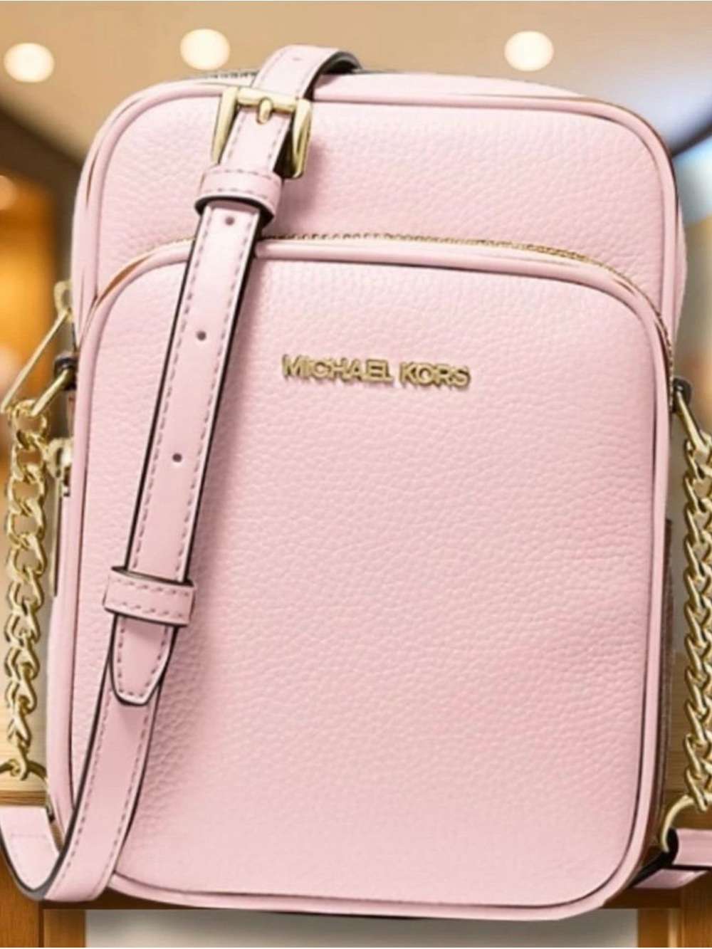 Michael Kors Light Pink Pebbled Leather Crossbody with Gold Hardware